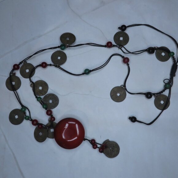 Orange Pendant Statement Necklace - Picture 2 of 4